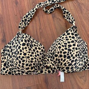 Victoria's Secret leopard bathing suit top 34C gold trim bikini top swimwear